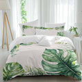 Tropical Leaf Duvet Cover Set Queen Size 4 Pieces Palms Monstera Leaves Green Plant Botanical Bedding Set with Zipper Closure, 1 Comforter Cover 92x106 Inches 1 Flat Sheet & 2 Pillow Cases