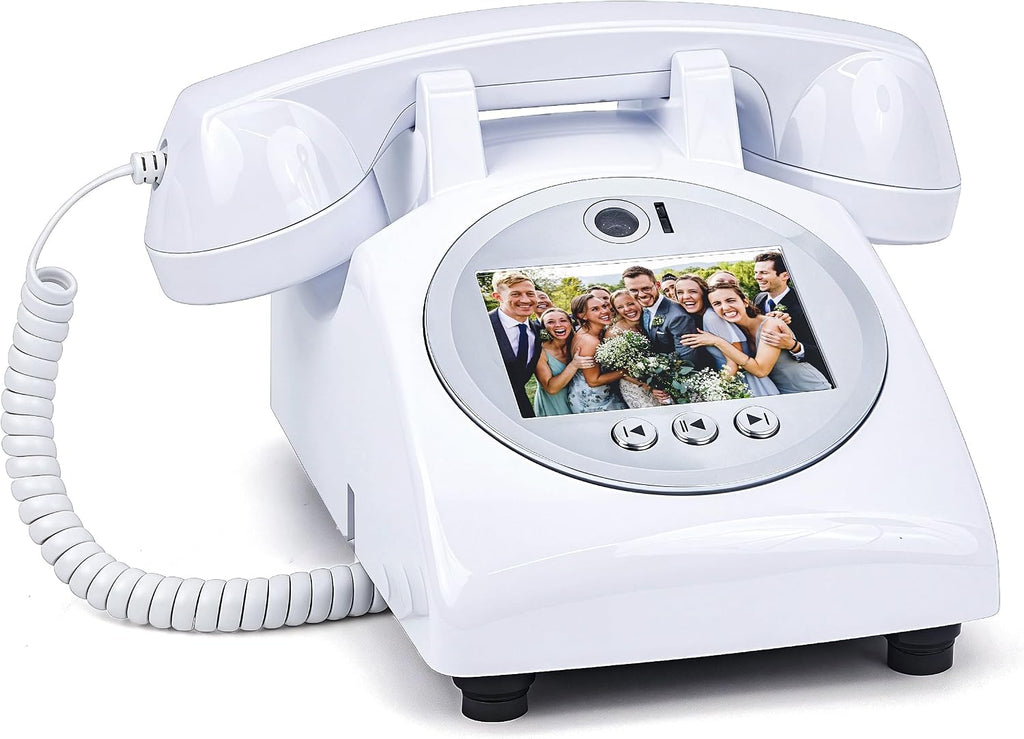 RetroVox Video & Audio Guest Book Wedding Phone Guestbook Creative Easy to Use & Fun Engagements Anniversaries Baby Showers Graduation (C White)