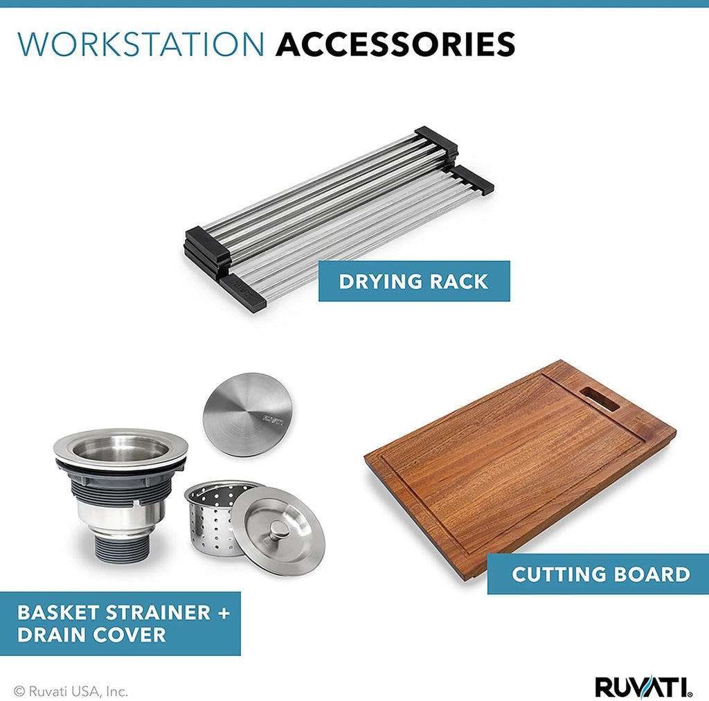 Ruvati Roma Pro Corner Workstation Stainless Steel Undermount Kitchen Sink - RVH8410ST