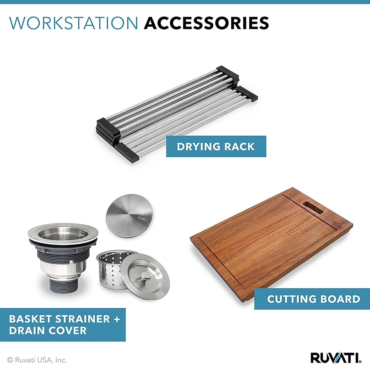 Ruvati Roma Pro Corner Workstation Stainless Steel Undermount Kitchen Sink - RVH8410ST