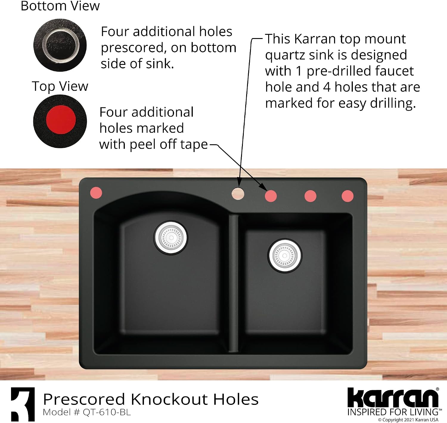 Karran 33' Drop-In/Top Mount Quartz Composite 1-Hole 60/40 Double Bowl Kitchen Sink in White