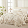 Andency Super King Ruffle Comforter Set, 3 Pieces Farmhouse Shabby Chic Bedding Set, Lightweight Soft Oversized King Comforter Set 120x120 for Girls Women (1 Comforter 2 Pillowcases), Beige