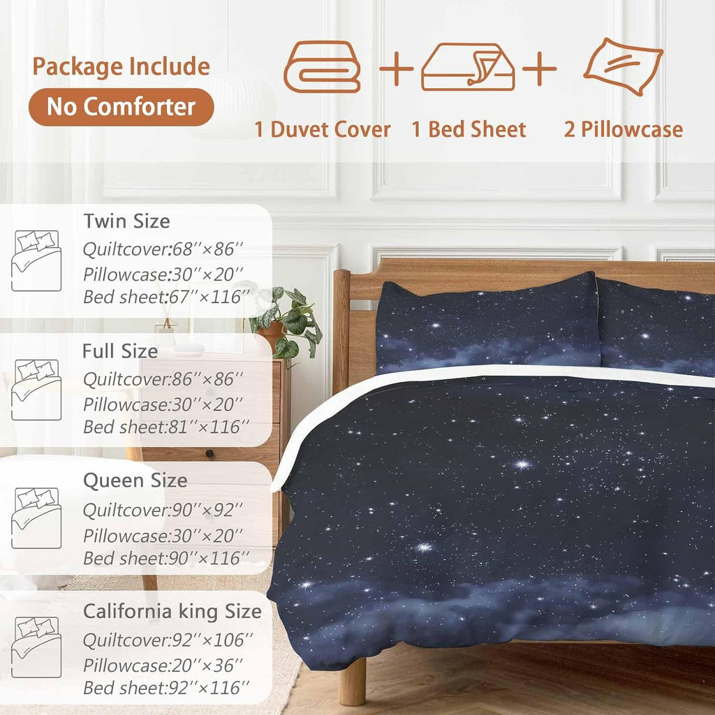 Prime Leader Starry Sky Duvet Cover Set Queen Size 4 Pieces Dreamlike Night Universe Gradient Bedding Set with Zipper Closure, 1 Comforter Cover 92x106 Inches 1 Flat Sheet & 2 Pillow Cases