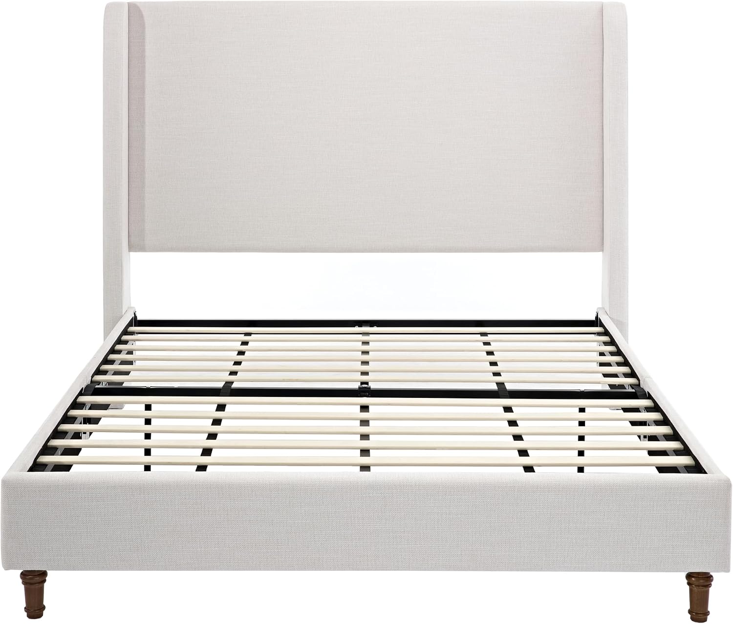 Queen Size Bed Frame With Headboard,54' Headboard Chenille Upholstered Platform Bed,Bedroom Furniture Sets No Springs Required,Metal Bed Frame With Wooden Slats for Strong Support,No Noise Free,Ivory