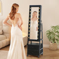 Jewelry Armoire Cabinet Organizer Standing with 20 LED Lights Lockable Full Length Mirror with Storage Shelves and 2 Drawers (Black) Adjustable Tilt Angles Gift for Her