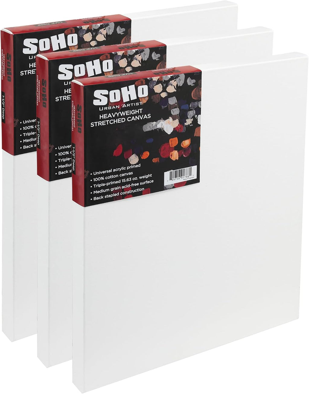 SoHo Urban Artist, 30x36 Heavyweight Stretched Cotton Canvas for Painting - 1.5' Deep- 3 Pack, Triple Primed, 100% Cotton Canvas, Archival, Universal Primed for Oil, Acrylic, Alkyd, Mixed Media