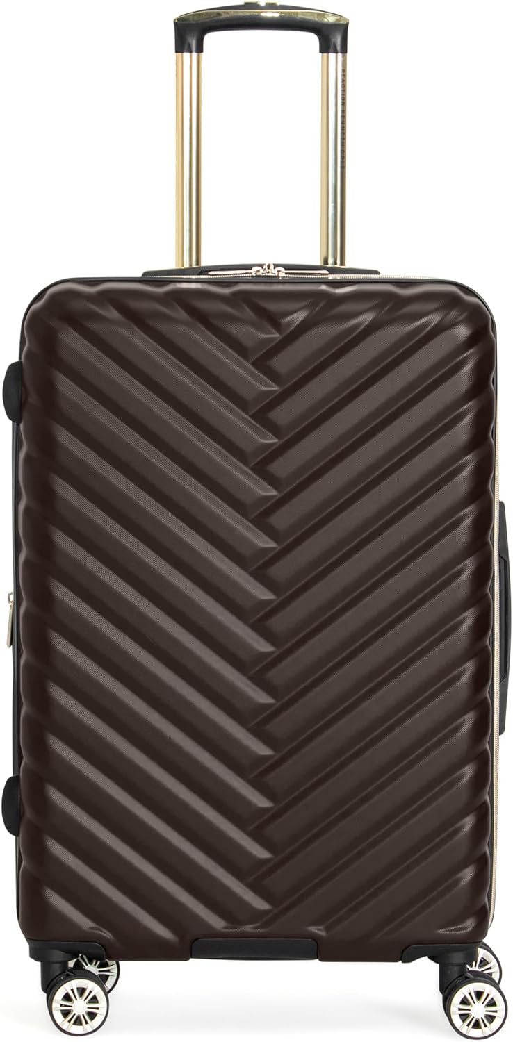 Kenneth Cole REACTION Madison Square Lightweight Hardside Chevron Expandable Spinner Luggage, Chocolate Brown, 24-Inch Checked