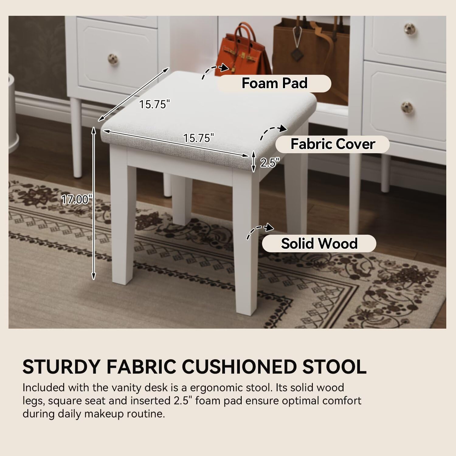 JIJIWANG 68.75H Antique Makeup Vanity Desk with Triple Mirror,6-Drawer Dressing Table Set Including Stool,Full Length Mirror for Bedroom Dressing Room,White