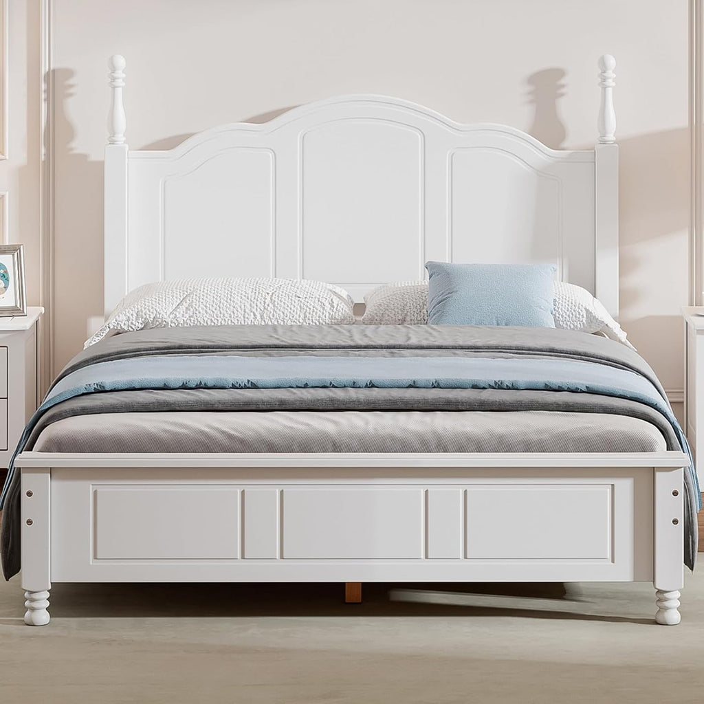 Full Size Bed Frame, Solid Wood Foundation, Classic Wood Platform Bed Frame, No Box Spring Needed, Strong Wooden Slats Support, Full, White
