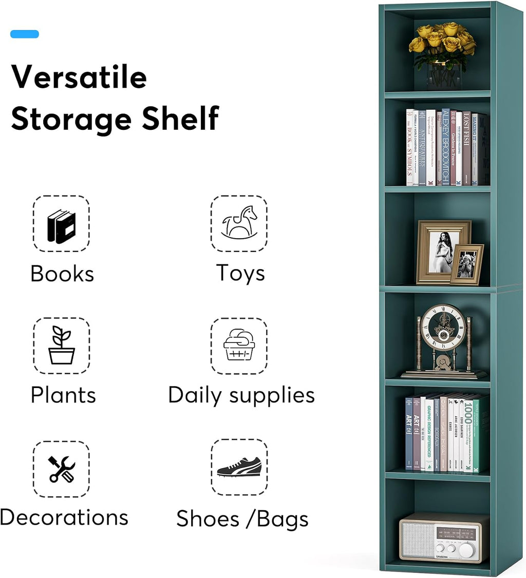Tribesigns 70.9 Inch Tall Narrow Bookcase Set of 2, Rustic Corner Bookcase with Storage, 6 Tier Cube Display Shelves for Home Office