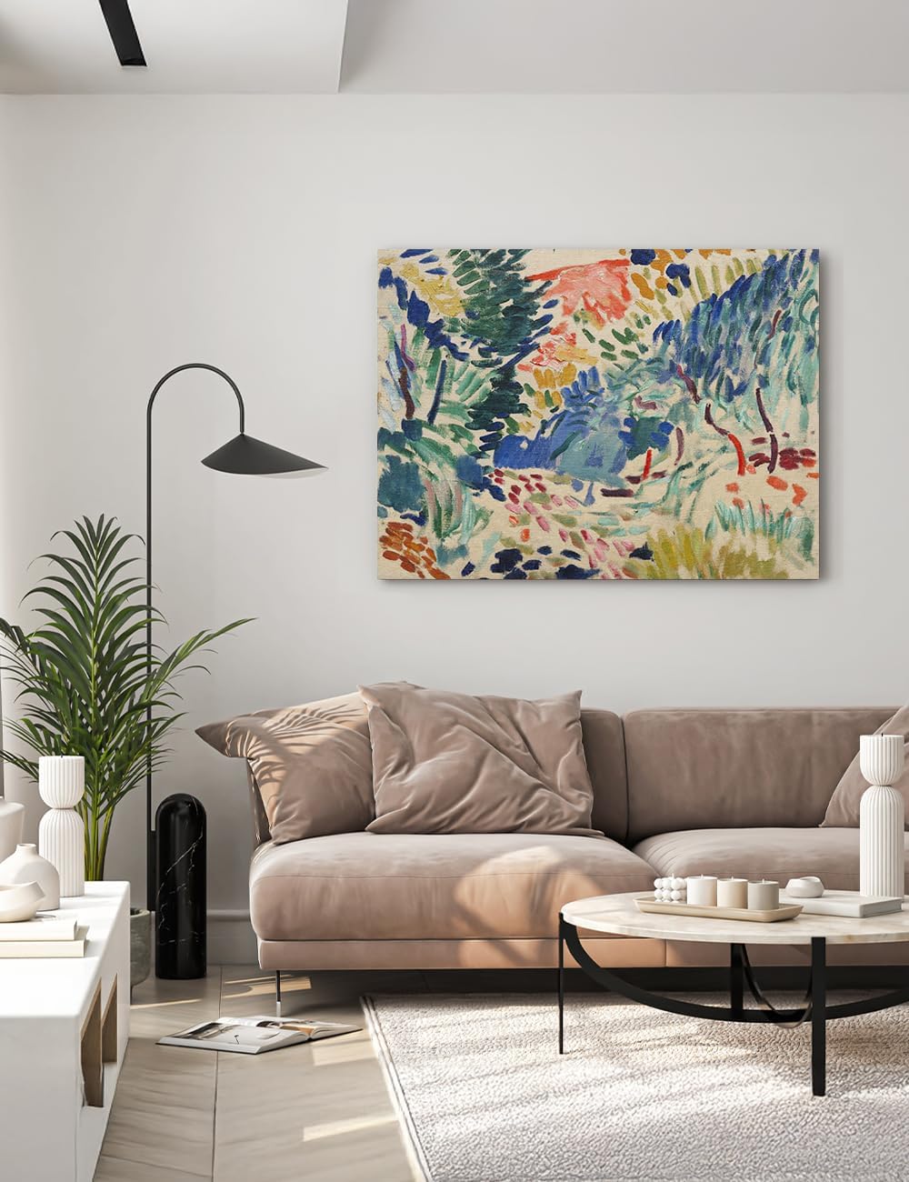 IPIC - In Landscape at Collioure by Henri Matisse, Classic World Famous Painting Giclee Print on Cotton Canvas Stretched over Pine Wood Frame for Wall Decor Size 40x30 in,Made in USA