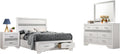 Benjara Vino 4pc Full Bedroom Set- Storage Footboard- White/Glitter Stripes