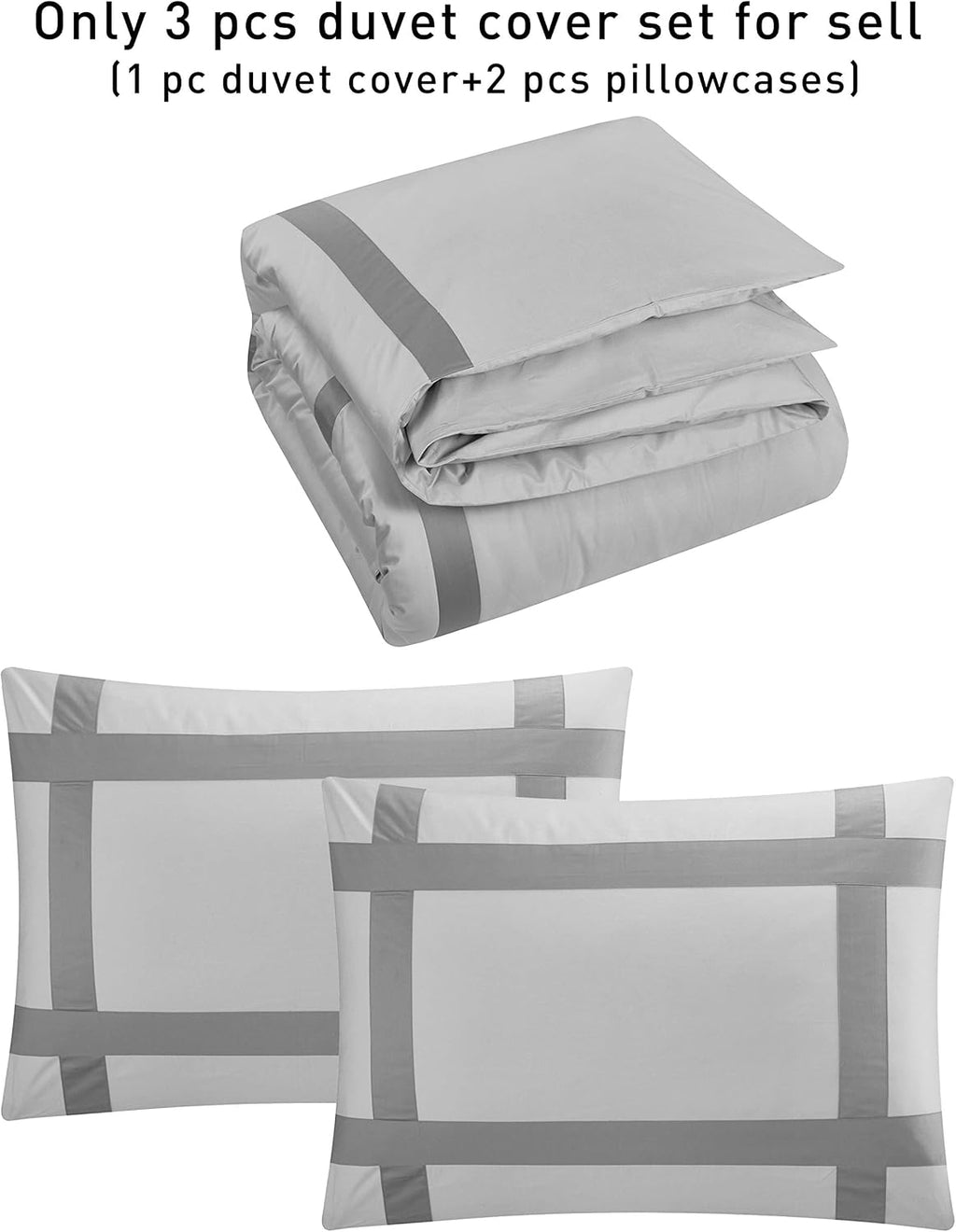 Casabolaj Equilibrio Duvet Covers Set Queen Size 3 Pieces Do Not Include Filling Casual Modern Minimalist Siver and Grey Color 100% Egyptian Cotton Sateen Luxury 400 TC Cross Patchwork Manufacturing