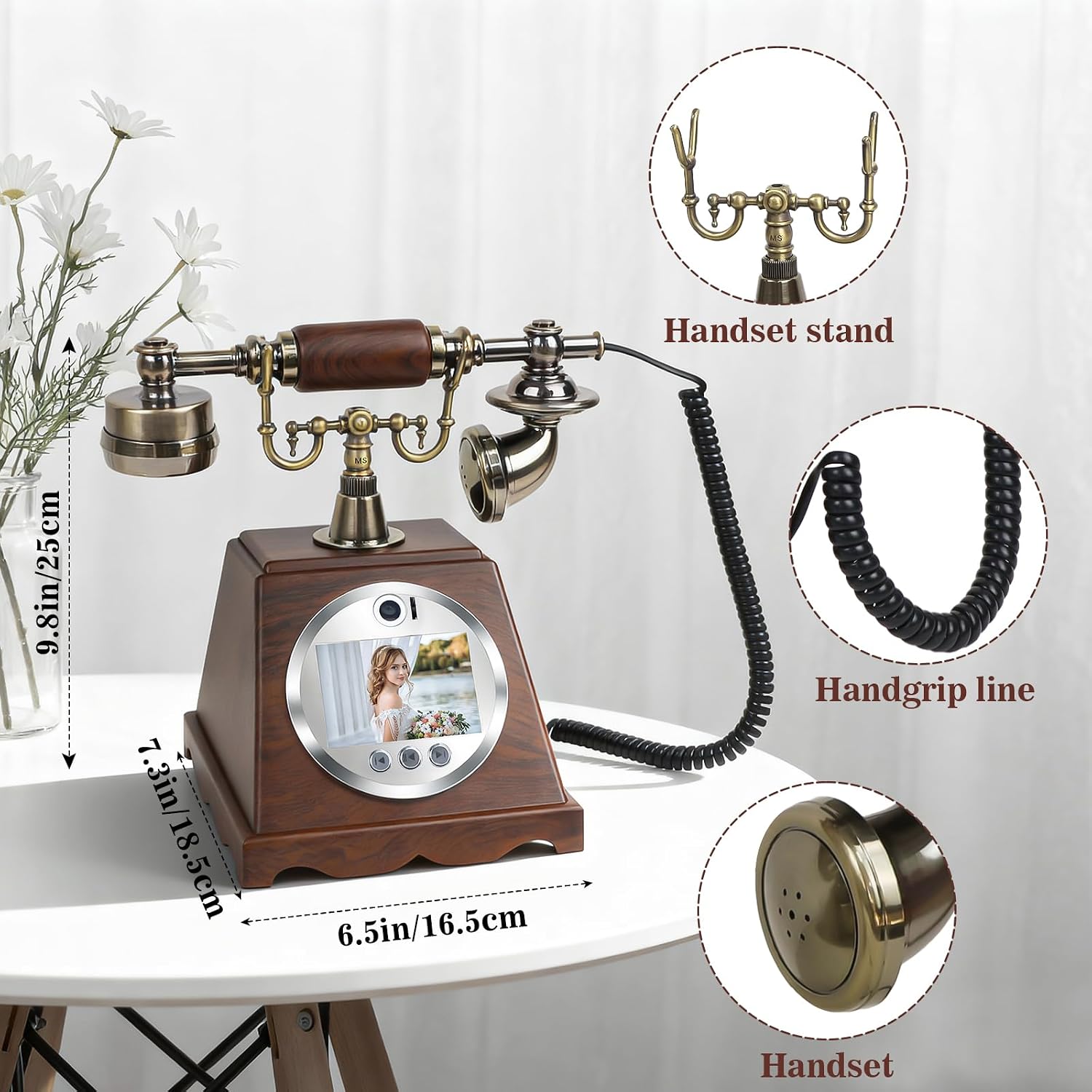 Video Audio Guest Book Wedding Phone, 3.5' 1080P Video Guestbook Phone for Wedding, Bridal Shower, Birthday Party, Baby Shower, Anniversary Engagement (Wood-Toned Brown)