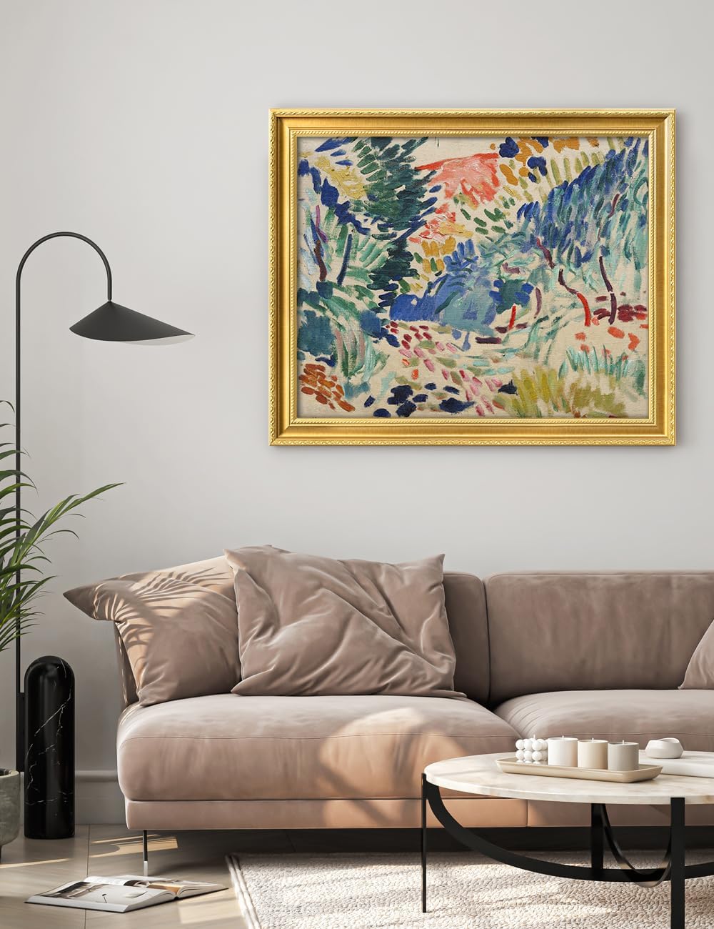 IPIC - In Landscape at Collioure by Henri Matisse, Framed Giclee Print on Canvas, Classic Wall Art with Gold Frame for Living Room or Bedroom, Image: 30x24, Total: 34.8 x 28.8, Made in USA