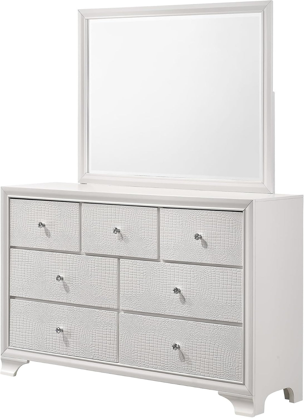 5pc Modern Crisp White Textured Finish Tufted Headboard Integrated LED Lighting Full Size Bed Set Bedroom Furniture