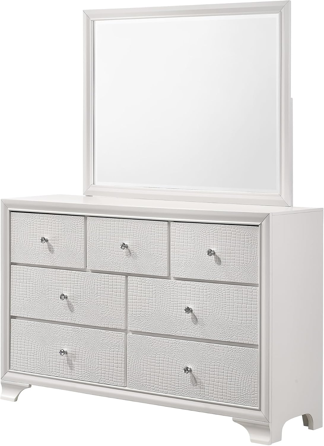 5pc Modern Crisp White Textured Finish Tufted Headboard Integrated LED Lighting Full Size Bed Set Bedroom Furniture