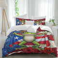 Puerto Rican Duvet Cover Set Queen Size 4 Pieces Flag Themed Watercolor Flowers Cartoon Funny Frog Bedding Set with Zipper Closure, 1 Comforter Cover 92x106 Inches 1 Flat Sheet & 2 Pillow Cases