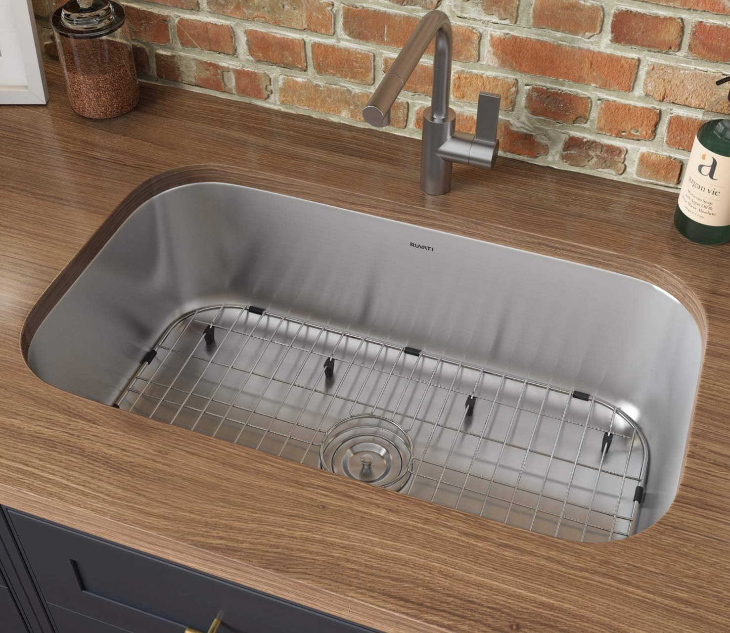 Ruvati 32-Inch Undermount Single Bowl Kitchen Sink – 16 Gauge Stainless Steel Kitchen Sink, Brushed Finish, Soundproof Padding – RVM4200 - Undermount Sinks for Modern Kitchens