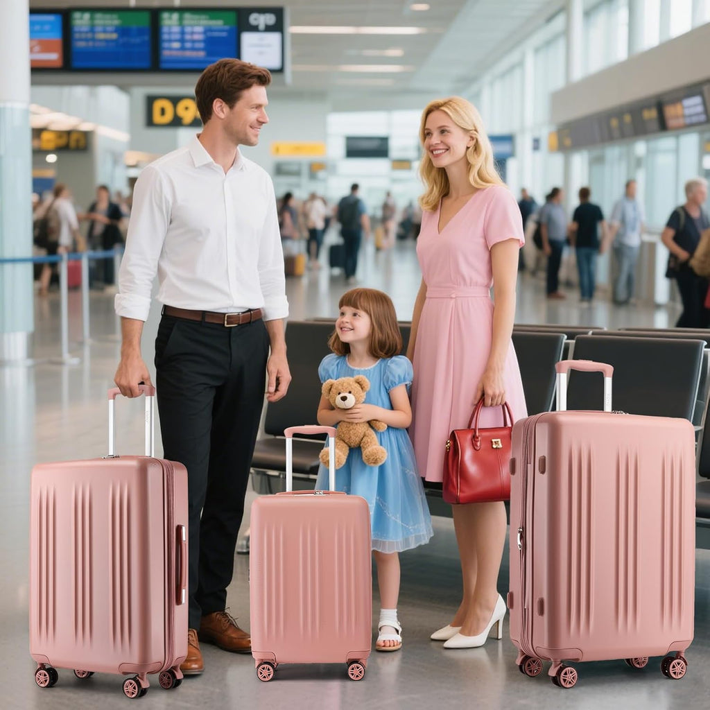 Kono Expandable Luggage 3 Piece Set Hardshell Lightweight 20in 24in 28in Carry On Suitcase with Spinner Wheels TSA Lock(Nude/Rose Gold)