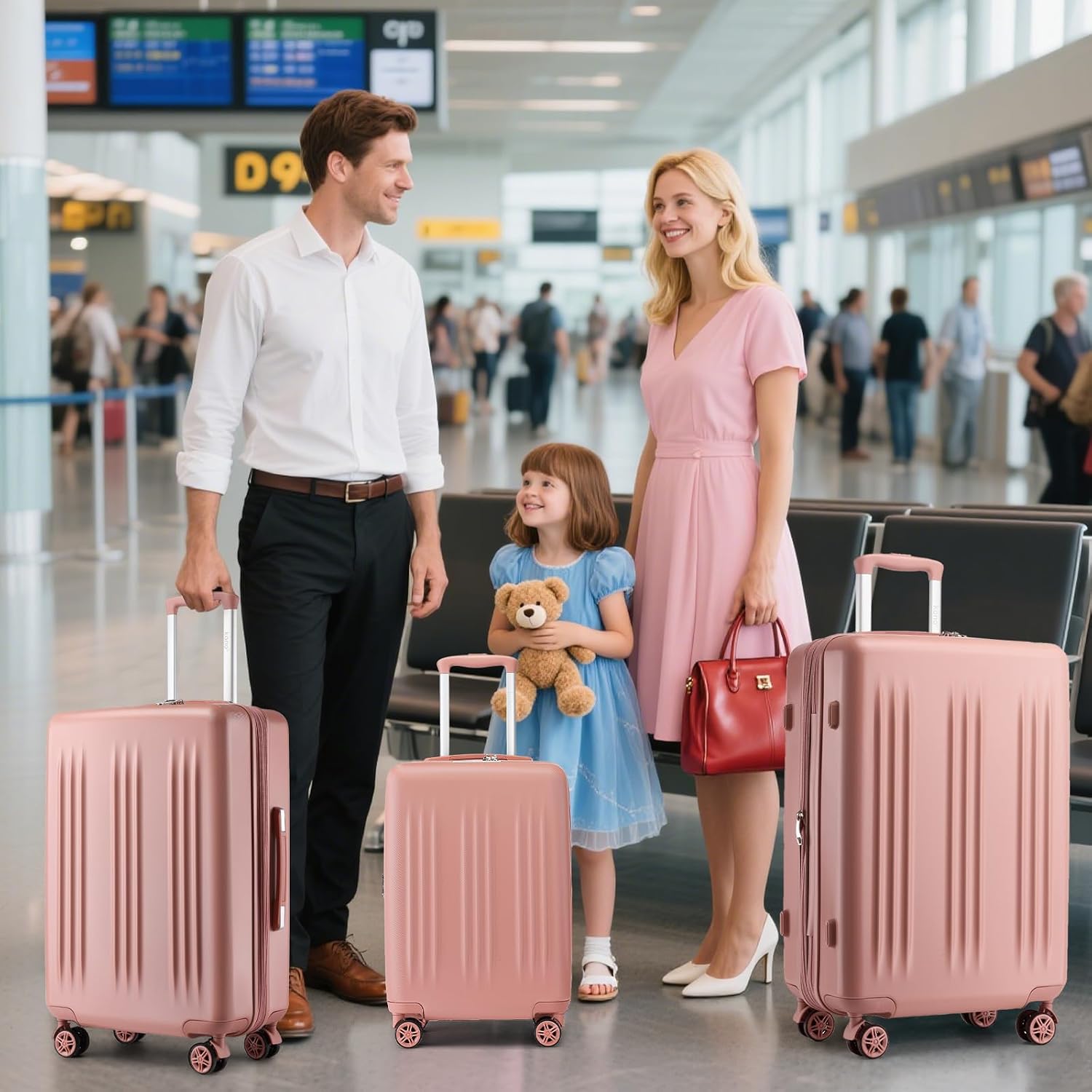 Kono Expandable Luggage 3 Piece Set Hardshell Lightweight 20in 24in 28in Carry On Suitcase with Spinner Wheels TSA Lock(Nude/Rose Gold)