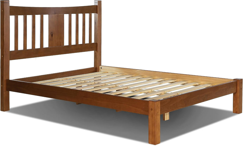Grain Wood Furniture Shaker Solid Wood Slat Platform Bed, King Size, Walnut