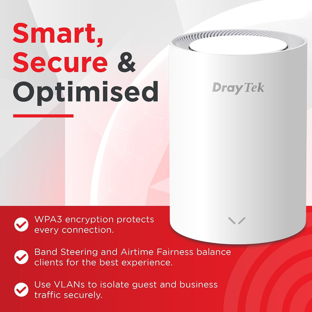 DrayTek Vigor AP805 Mesh AX3000 Wireless Access Point, 2.5GbE Uplink, additional 1GbE for Wired Connectivity, Cylinder Form-Factor