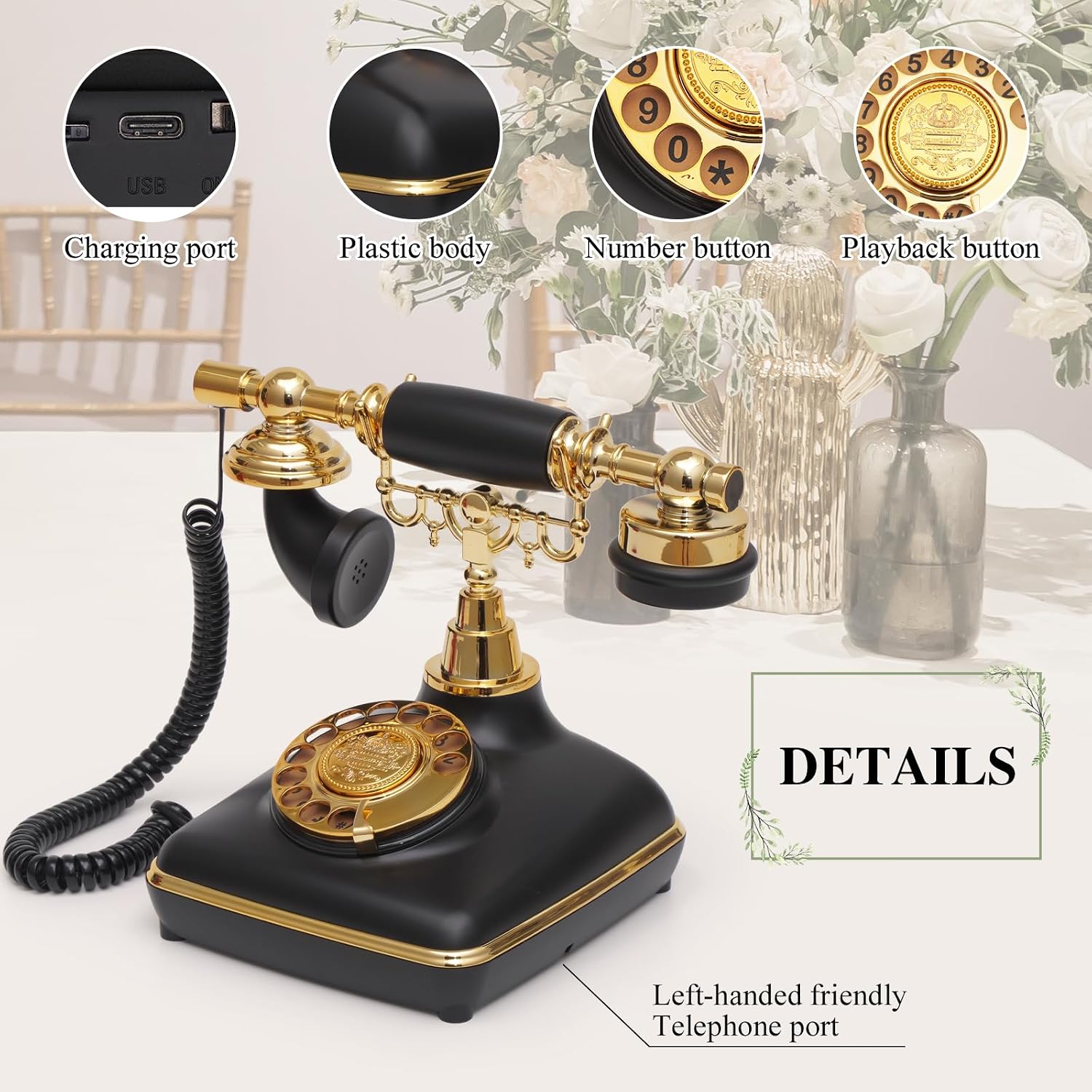 UKBW Audio Guest Book Wedding Phone, Audio Phone Guestbook, Record Audio Messages with Guestbook, Guestbook Alternative for Wedding, Birthday Party, Baby Shower, Anniversary, Engagement(Black)