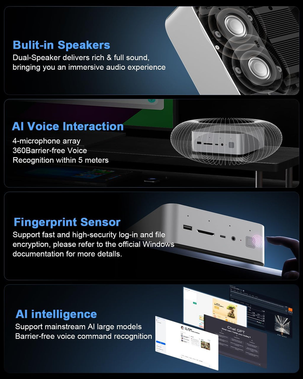 Beelink GTi15 285H Mini PC, Intel Core Ultra 9 285H (16C/16T,Up to 5.4GHz), 96GB DDR5 2TB SSD, Mini Computer Support 10G LAN/Triple Display/WiFi7/BT5.4, Home/Office AI Mini Desktop Computer