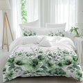 Prime Leader Spring Floral Duvet Cover Set Queen Size 4 Pieces Watercolor Green Flower Plants Country Bedding Set with Zipper Closure, 1 Comforter Cover 90x92 Inches 1 Flat Sheet & 2 Pillow Cases