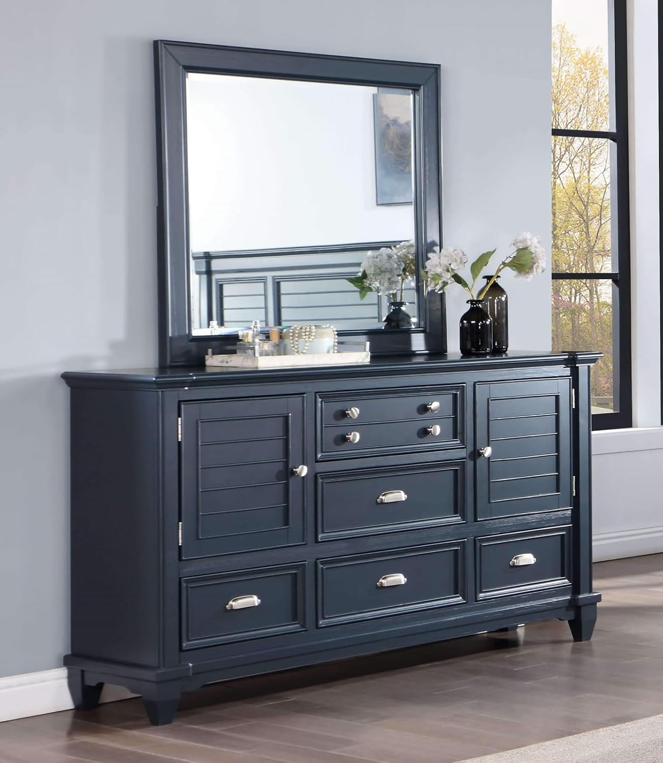 MASARA 4-Piece Queen Bedroom Set in Slate Blue, Panel Storage Bed