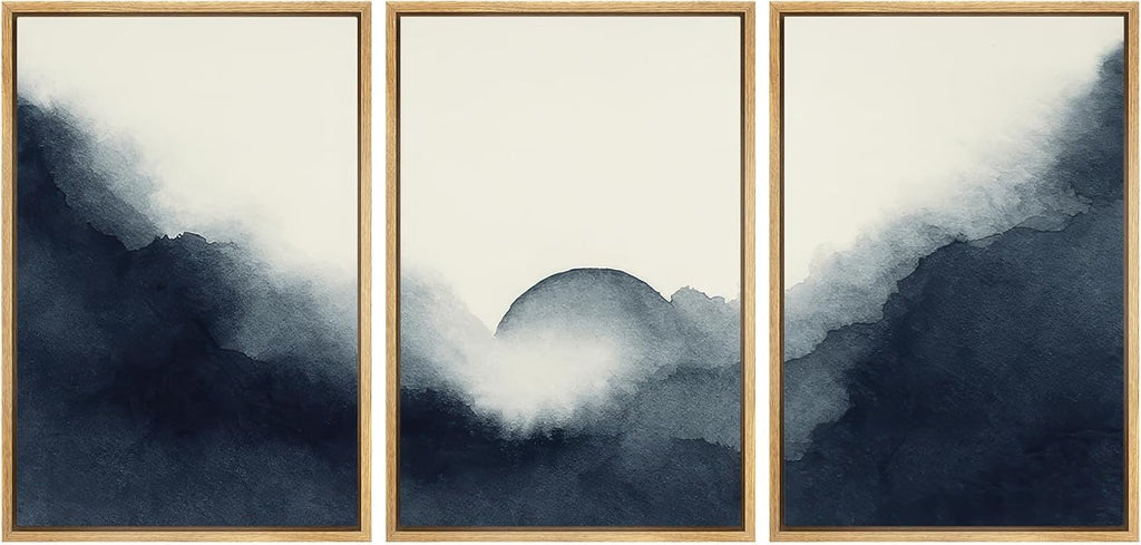 SIGNWIN Framed Canvas Print Wall Art Set Navy Blue Abstract Mountain Contemporary Watercolor Illustrations Modern Colorful Ultra for Living Room, Bedroom, Office - 24'x36'x3 Natural