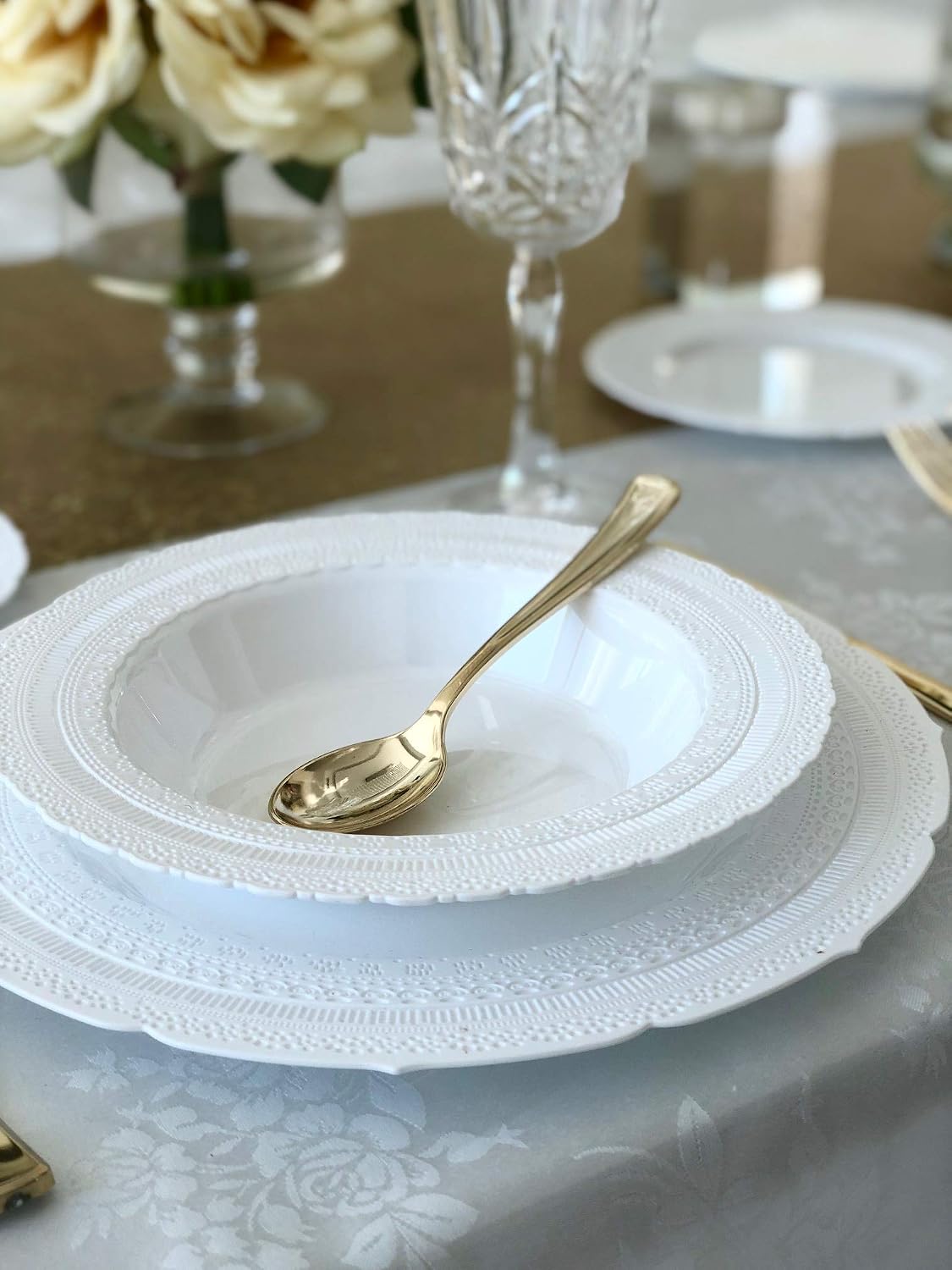 ' OCCASIONS ' 240 Bowls Pack, Extra Heavyweight Vintage Wedding Party Disposable Plastic Bowls (14 oz Soup Bowl, Chateau White)