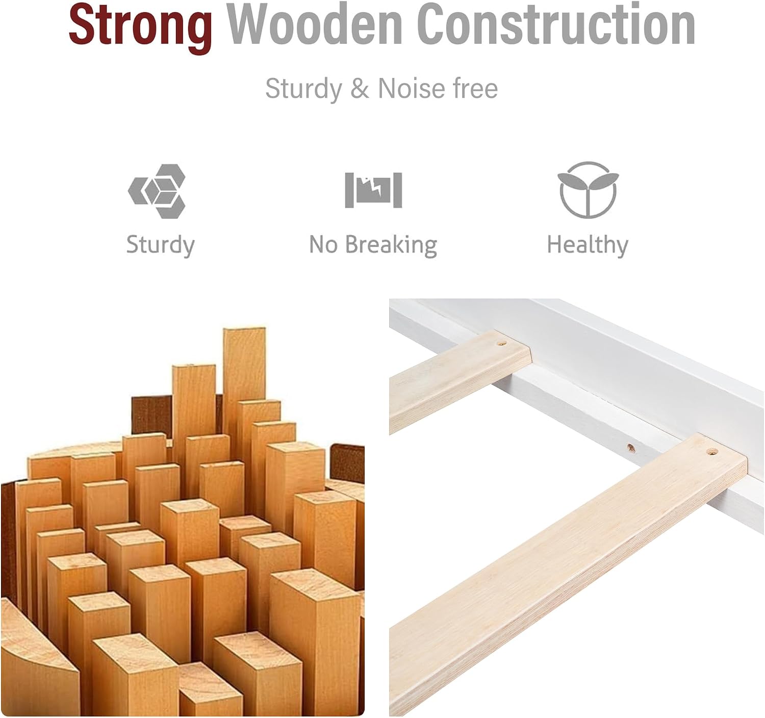 Wood Platform Bed, Bed Frame with Headboard, Wood Slat Support, No Box Spring Needed, Full, White