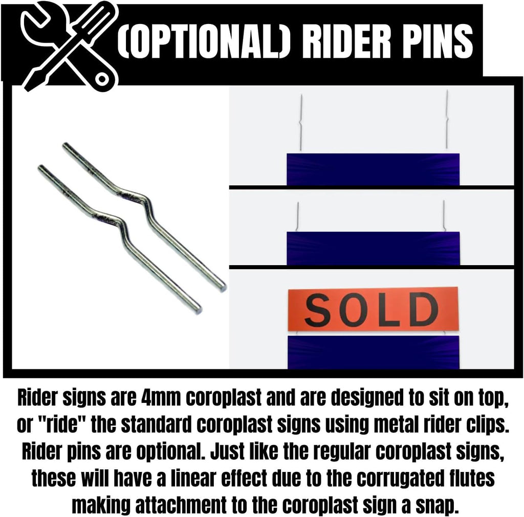 Custom Sign Riders, 6 x 24 Inch, Personalized Yard Signs Rider, Double Side Print, Weatherproof Outdoor, Optional H-Stakes & Rider Pins (100)