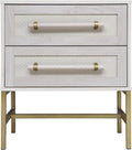Sophia 2-Drawer Nightstand in Sand Finish with Rattan Fronts, Elegant Gold-Tone Bar Pulls, and Slim Metallic Legs- Ideal Bedroom Furniture for Boho, Transitional, and Modern Interiors