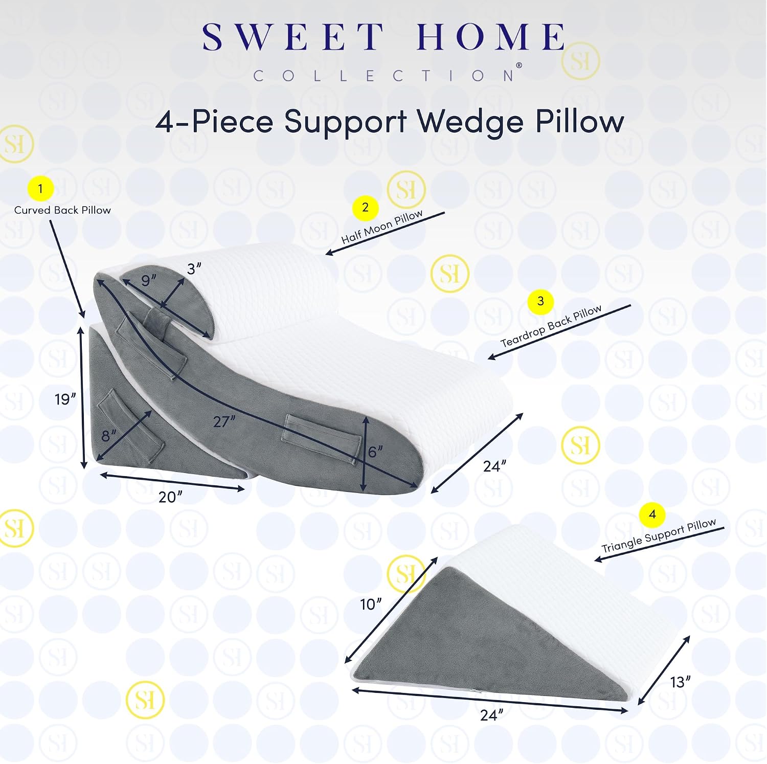 Orthopedic Wedge Pillow Set for Leg, Back, & Knee Support - CertiPUR Memory Foam Wedge Pillows with Washable Covers for Post Surgery & Pain Relief - Adjustable Bed & Body Positioning Cushions, 4 Piece
