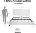 King Bed Frame with 54' High Headboard, Canvas Upholstered Platform Bed, Wingback Headboard, Solid Walnut Legs, Load Capacity 1000lbs, Simple Elegance.Ivory