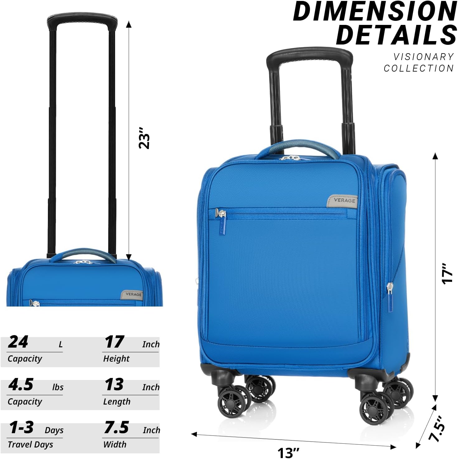 Verage Carry On Underseat Luggage with Wheels & USB Port, 14 Inch Wheeled Spinner Bag Carry-on Luggages for Airlines, Lightweight Suitcase Men Women, Pilots and Crew (14-Inch Compact Underseat)