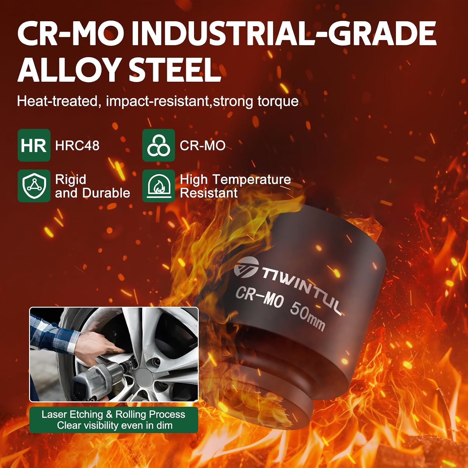 3/4 Inch Drive Impact Socket Set, 6-Point Design, CR-MO Steel, 30 PCS Large Impact Socket Set, SAE (11/16' to 2') and Metric (17mm to 60mm), Rugged Construction, Heavy Duty Impact Sockets
