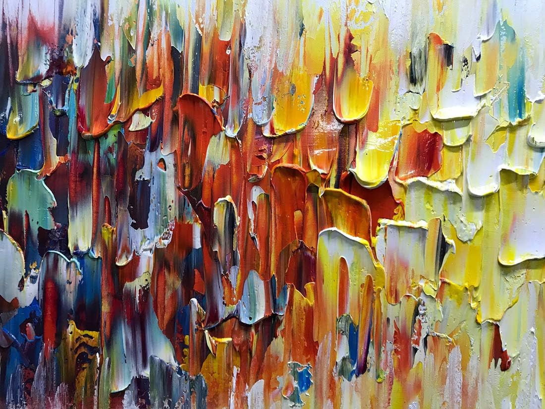 AMEI Art,24x48Inch Hand Painted Abstract Knife Oil Painting Yellow White Textured Wall Art Colorful Modern Artwork Handmade Acrylic Painting Stretched and Framed Ready to Hang