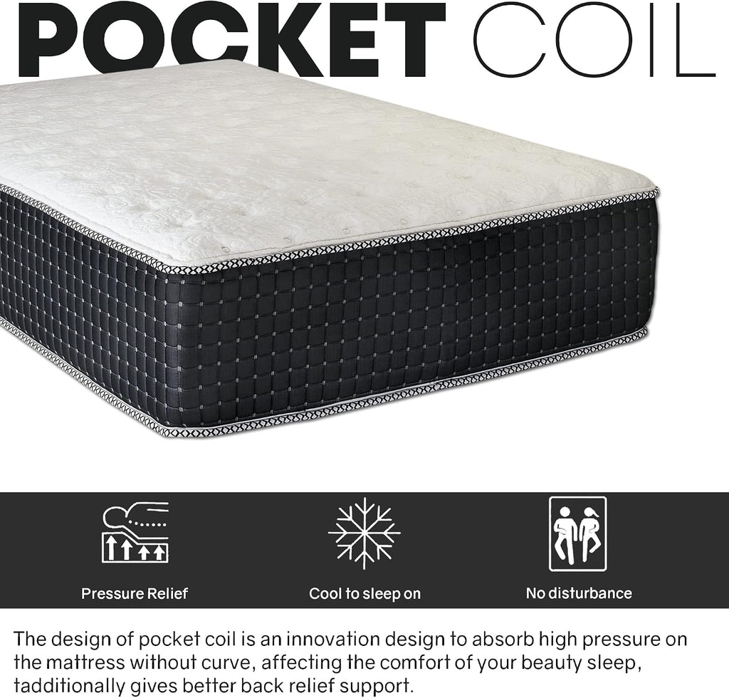 Nutan, 14-Inch Luxury Foam Encased Soft Hybrid Mattress, Pocket Coil Springs for Motion Isolation & Pressure Relief, Strong Edge Support, High Density Foam, 2' Fluffy Quilted Top, King, Black
