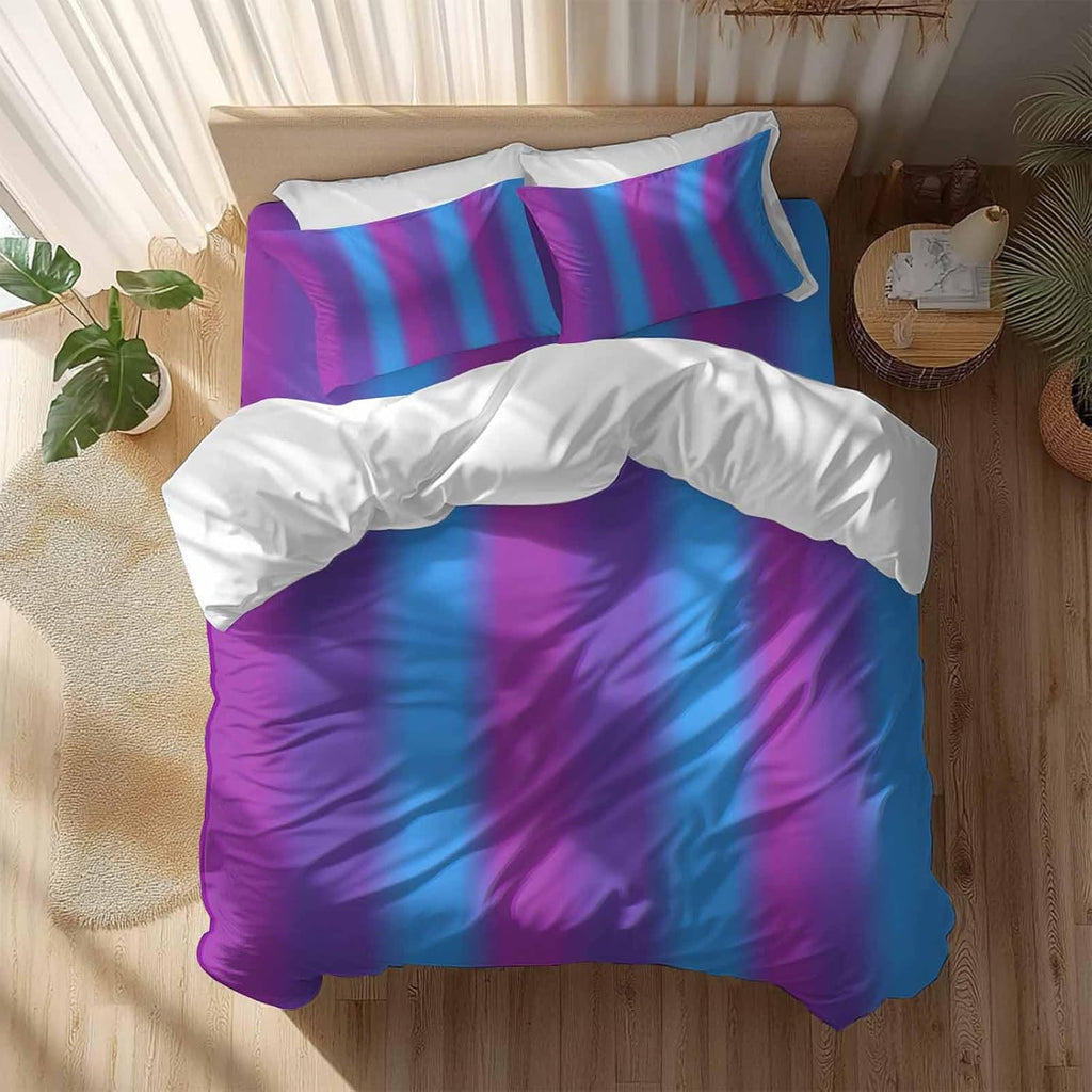 Color Striped Gradient Duvet Cover Set Queen Size 4 Pieces Modern Pink Purple Blue Minimalist Art Bedding Set with Zipper Closure, 1 Comforter Cover 90x92 Inches 1 Flat Sheet & 2 Pillow Cases