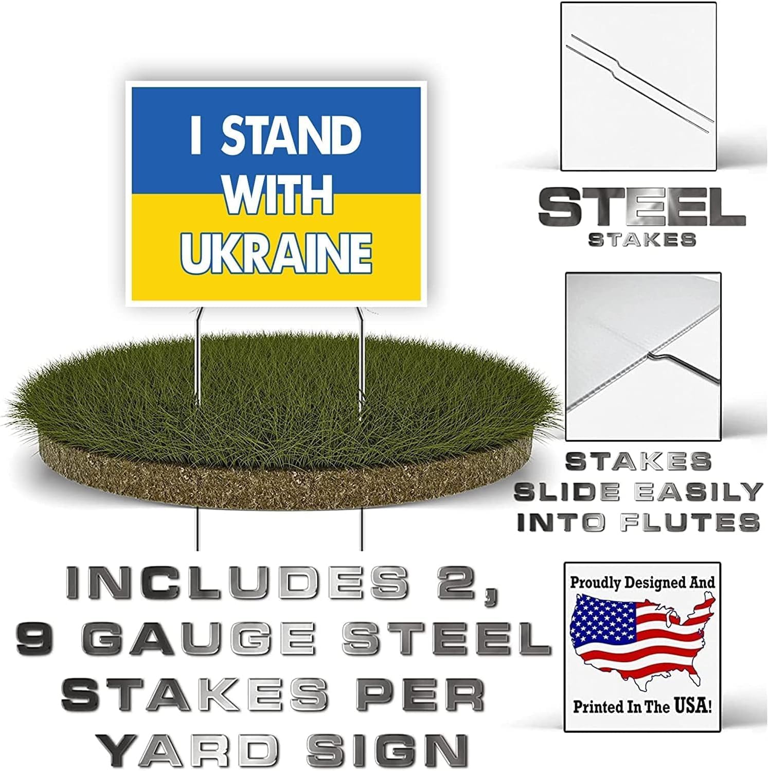 I Stand With Ukraine Yard Sign – 18x24 Inch, Waterproof with Metal Stakes (12)