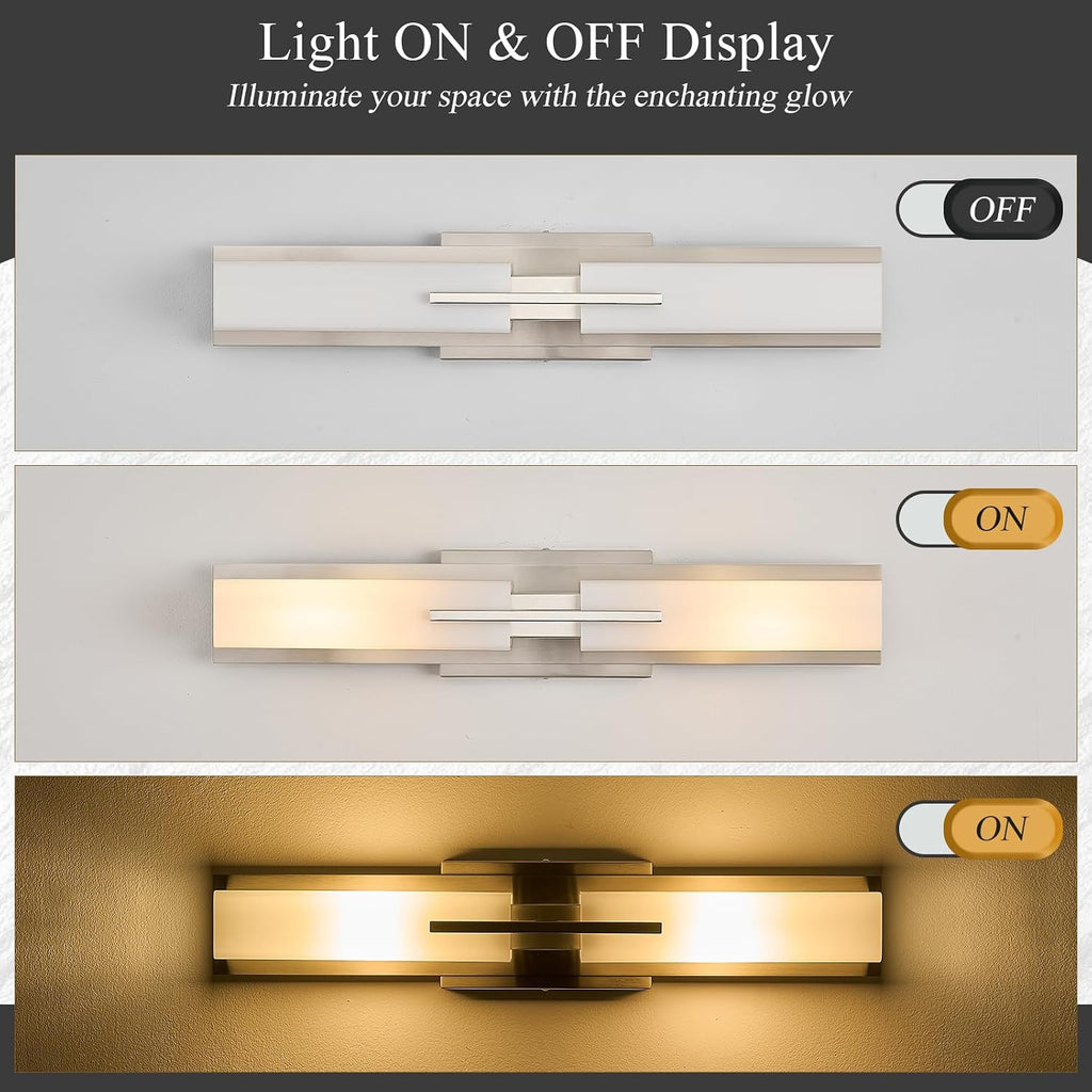 VitaLink 24' Bathroom Vanity Light, Satin Nickel 2-Light Frosted Glass Wall Lights for Bathroom Hardwired Wall Mount Lighting Fixtures for Living Room Bedroom E12