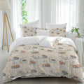 Cartoons Animals Duvet Cover Set Queen Size 4 Pieces Watercolor Fox Sleeping Raccoon Cute Rabbit Bedding Set with Zipper Closure, 1 Comforter Cover 92x106 Inches 1 Flat Sheet & 2 Pillow Cases
