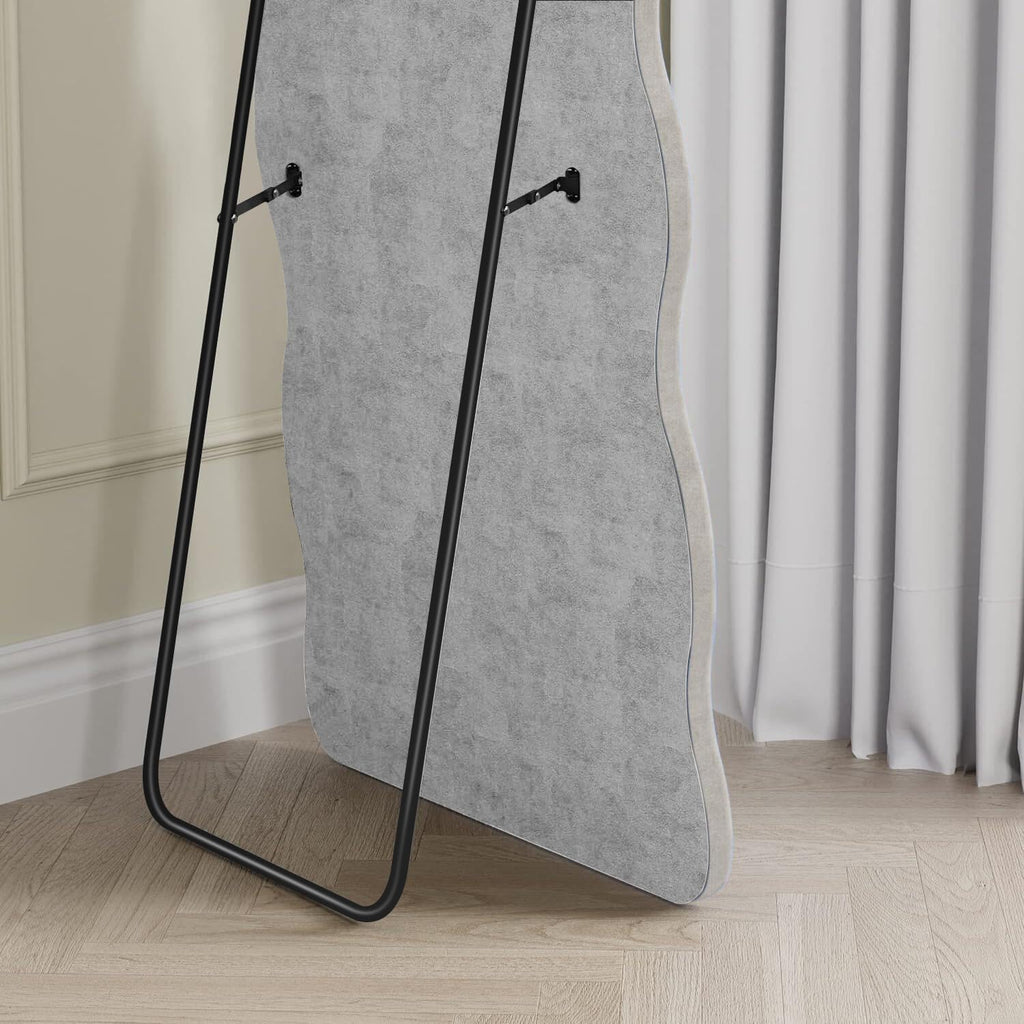 Dewfig Full Length Mirror, 63' x 24'Irregular Wavy Mirror, Large Floor Length Mirrors Wall Mounted, Standing Wavy Mirrors with Flannel Wrapped Wooden Frame for Bedroom/Living Room, White