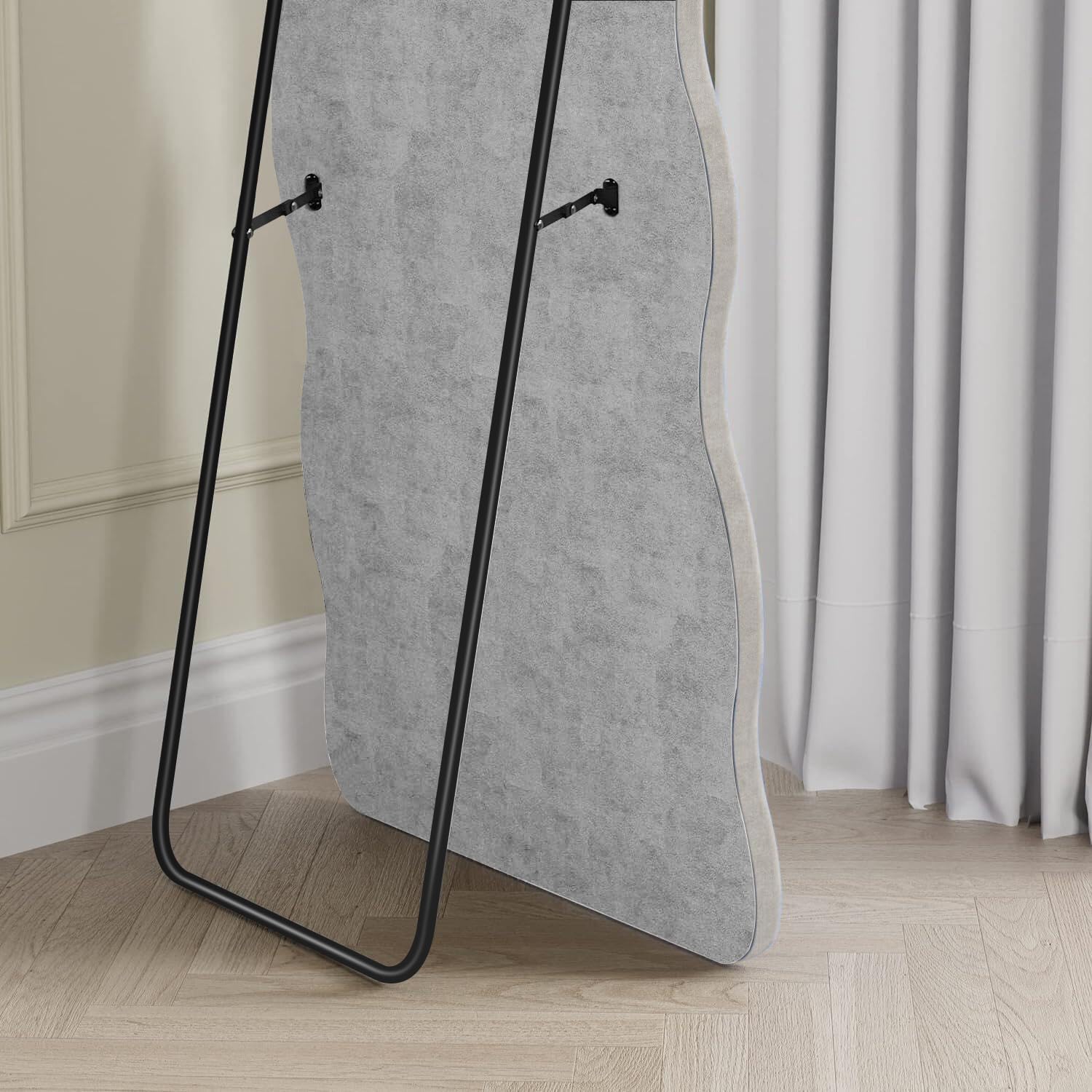 Dewfig Full Length Mirror, 63' x 24'Irregular Wavy Mirror, Large Floor Length Mirrors Wall Mounted, Standing Wavy Mirrors with Flannel Wrapped Wooden Frame for Bedroom/Living Room, White
