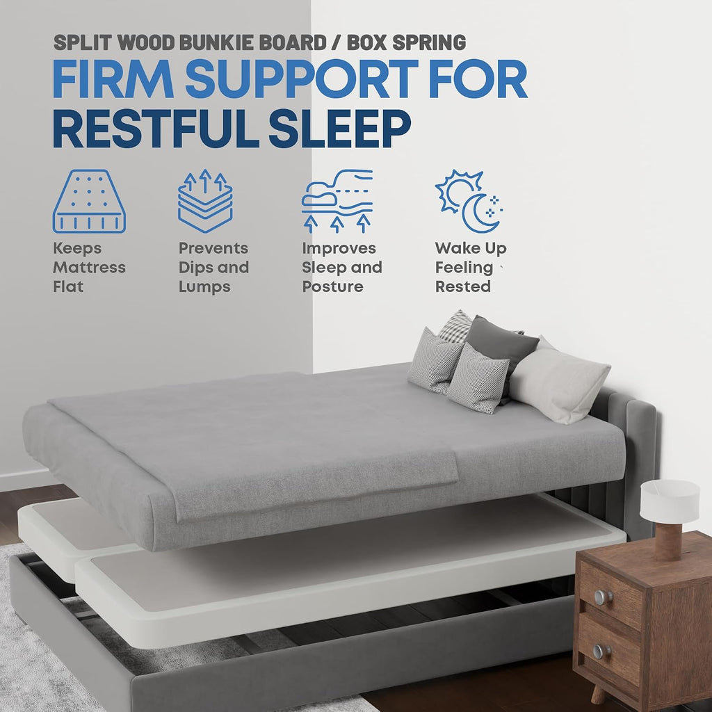 Nutan, 4-Inch Sturdy Wood Box Spring for Mattress Support - Durable and Fully Assembled, Natural Wood Foundation for Full, White
