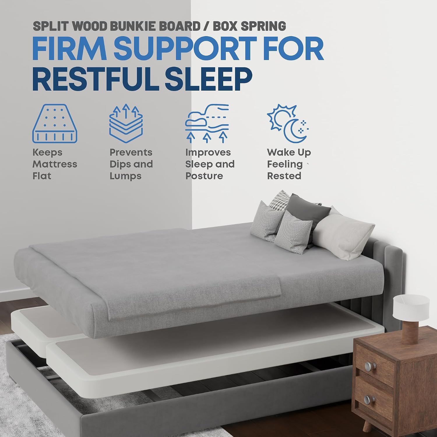 Nutan, 4-Inch Sturdy Wood Box Spring for Mattress Support - Durable and Fully Assembled, Natural Wood Foundation for Full, White